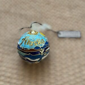 Alaska Themed Holiday Ornament - Blue and Gold